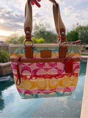 🎨 Vintage Y2K Coach Watercolor Stripe Hamptons Tote Bag